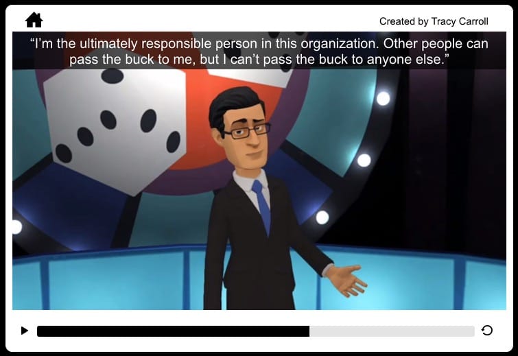 CarrollWhosaidthatquestion Image of Tracy Carroll's animated game show quiz using Articulate Storyline & Plotagon